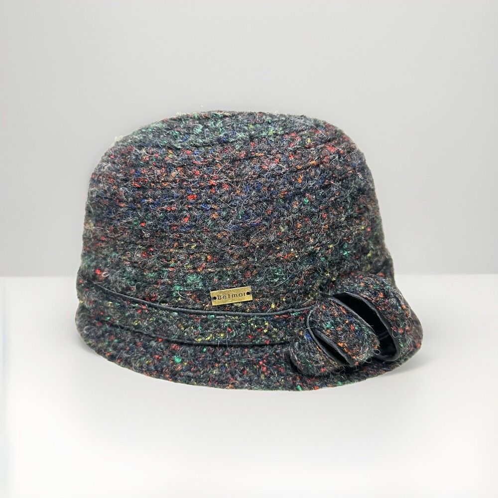 Betmar New York Knit Cloche Hat Cap Black Multicolor Marled Bucket Women's & Box